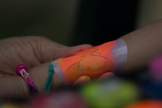 一个女孩手腕上闪亮的蝴蝶纹身图片下载