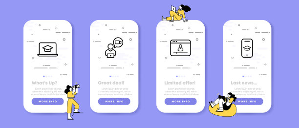 在线教育设置图标。教育帽，在线会议，演讲者，老师，听众，学生。学习的概念。UI手机应用屏幕。矢量线图标的业务和广告图片下载