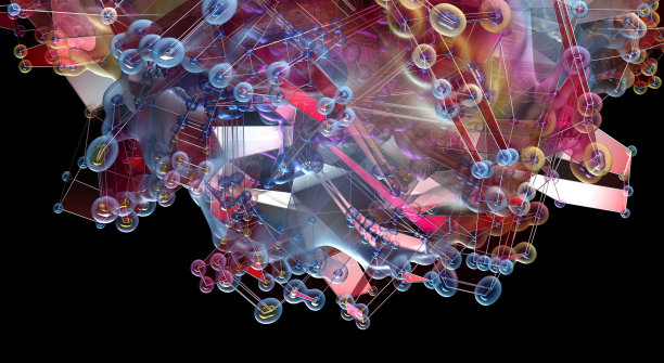 3d渲染抽象艺术3d背景与部分超现实外星液体物质在软凝胶材料与多层效果与部分连接的丝网气泡在蓝色和紫色的黑色梯度颜色图片下载