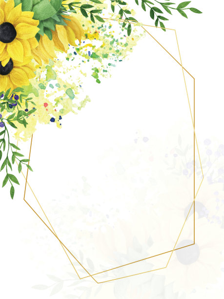 打印水彩秋季框架与向日葵，树叶和树枝的gypsophila。在彩色背景上手工绘制的老式明信片。花卉插图设计，印刷，邀请或背景。图片下载
