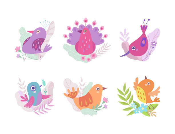 可爱的小鸟坐在花树枝的巢里图片下载