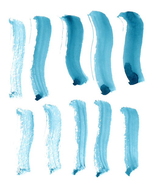 明亮的蓝色水彩画条。手绘元素。图片下载
