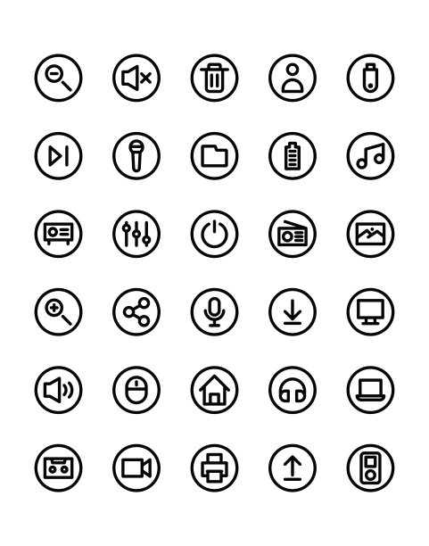 多媒体图标设置30孤立的白色背景图片下载