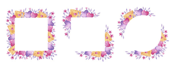 水彩爱心相框套装图片下载