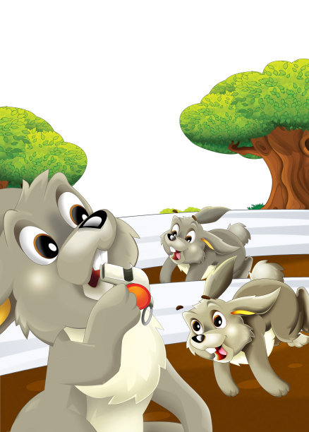 卡通场景与兔子在农场有乐趣的白色背景-插图的儿童图片下载