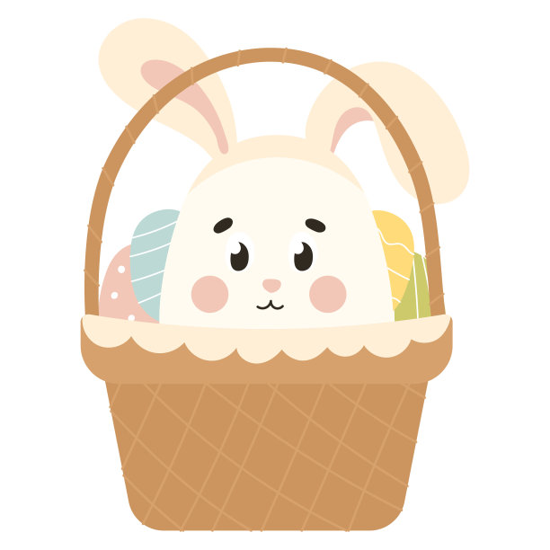 可爱的复活节彩蛋角色，兔子耳朵在复活节彩蛋的篮子里，为春季主题的邀请设计元素图片下载