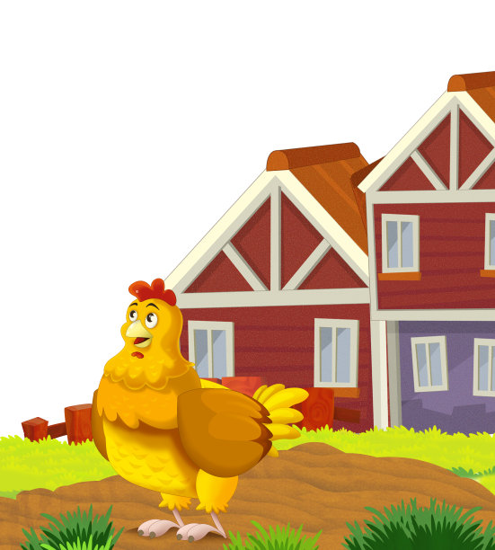 卡通农场场景与动物鸡鸟有乐趣的白色背景与空间文字插图的儿童图片下载