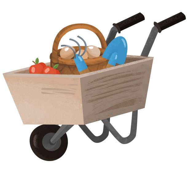 卡通场景手推车与蔬菜插图图片下载