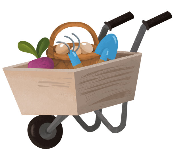 卡通场景手推车与蔬菜插图图片下载