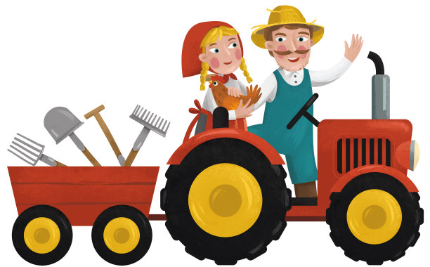 卡通农民家庭丈夫妻子插图图片下载