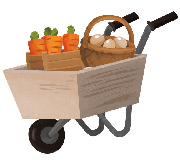 卡通场景手推车与蔬菜插图图片下载