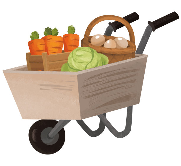 卡通场景手推车与蔬菜插图图片下载
