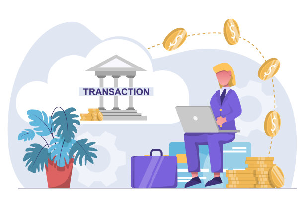 网上银行。一位女商人在网上进行交易图片下载