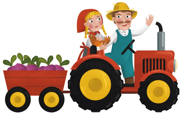 卡通农民家庭丈夫妻子插图图片下载