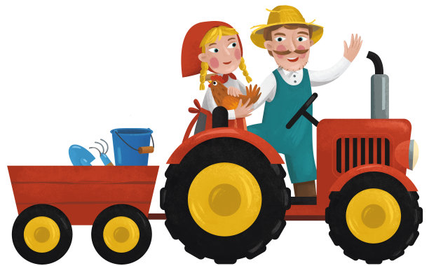 卡通农民家庭丈夫妻子插图图片下载