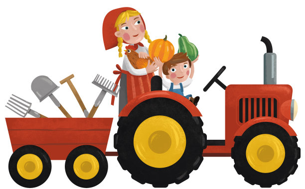 卡通场景与工作农民儿子插图图片下载