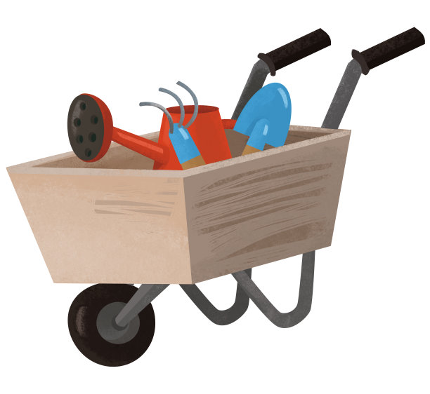 卡通手推车与园艺工具插图图片下载