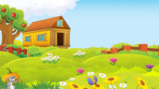 卡通场景与农场动物在农场有有趣的插图图片下载