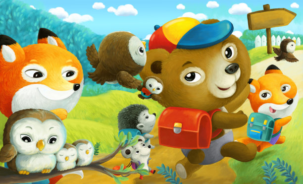 卡通森林动物朋友去学校图片下载