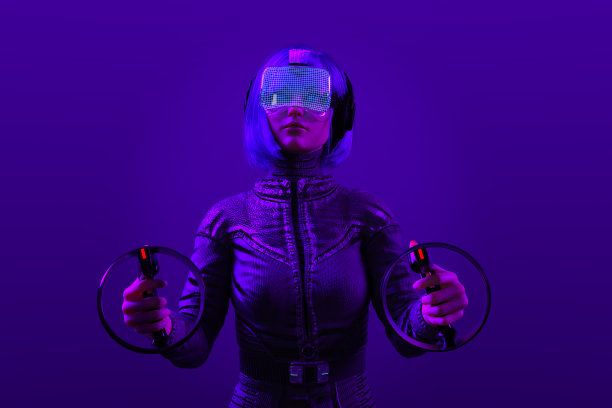数字化身在虚拟世界中玩游戏，3d渲染图片下载