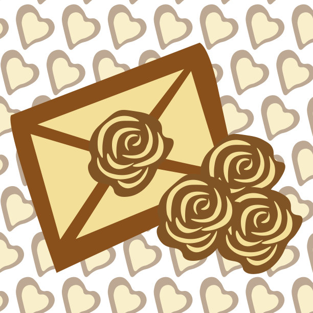 信封和白色背景的玫瑰，还有心形图案图片下载