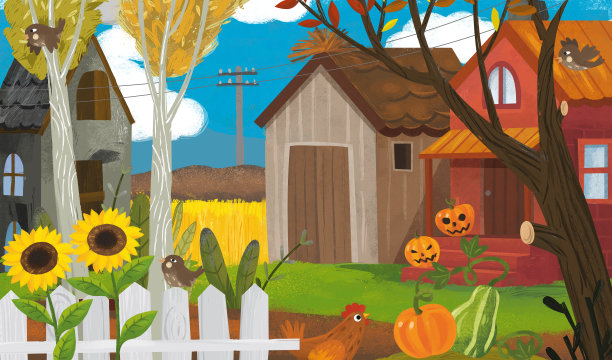 卡通农场农场与动物南瓜插图图片下载