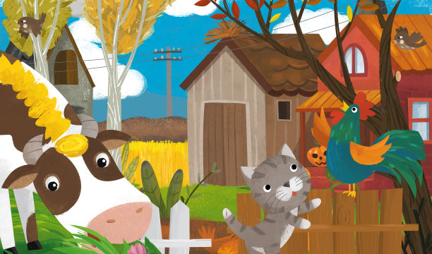 卡通农场农场与动物南瓜插图图片下载