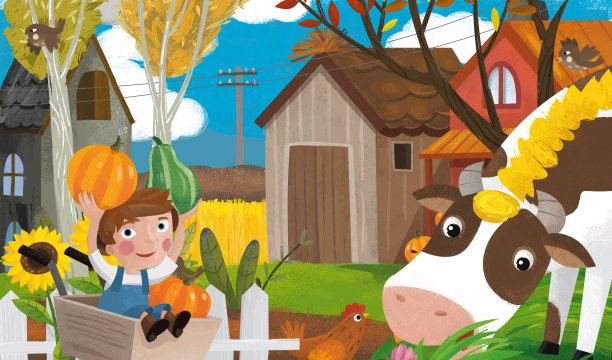 卡通农场农场与动物南瓜插图图片下载