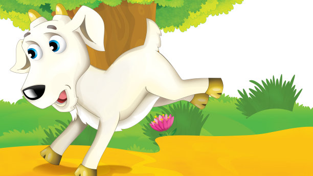 卡通农场场景与山羊插图图片下载