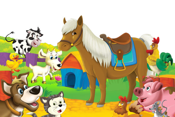 卡通农场场景与骏马插图图片下载