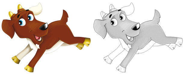 卡通快乐农场动物快乐农场牧场山羊与素描插图图片下载