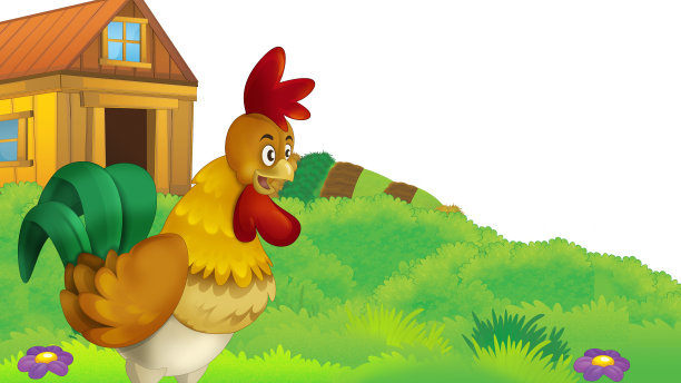 卡通农场场景鸡公鸡鸟插图图片下载