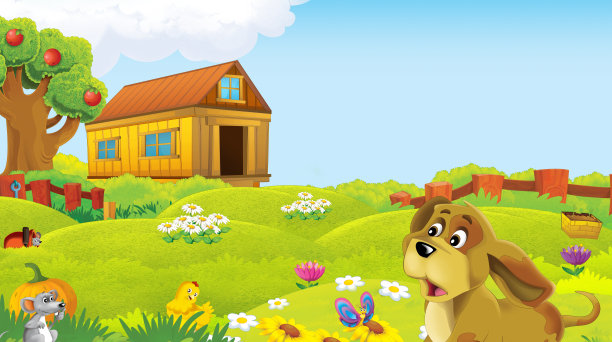 卡通场景与农场动物在农场有有趣的插图图片下载