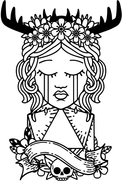 黑白纹身线条风格哭泣的人类德鲁伊与自然一个d20卷图片下载