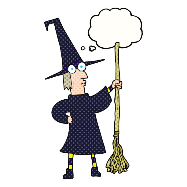 徒手画的思想泡泡卡通女巫扫帚图片下载
