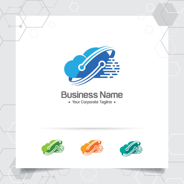 云托管标志矢量设计与数字和连接符号的概念。用于托管提供商、服务器机架和共享存储的云计算矢量插图。图片下载