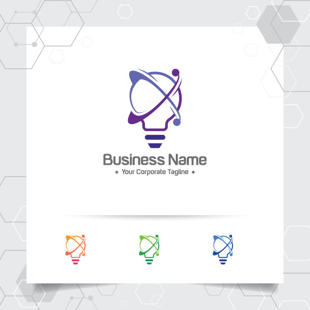 灯泡标志创意设计概念的数字彩色和灯矢量图片下载