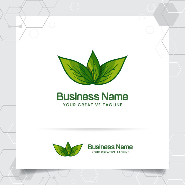 以绿叶矢量和自然图标为概念的农业标志设计。用于农业系统、农民和种植园产品的绿色自然标志。图片下载