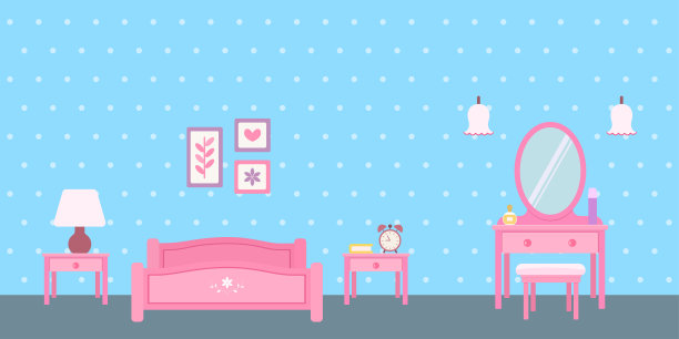 卧室里有蓝色背景的粉色家具图片下载