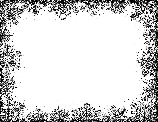 圣诞背景与框架的黑色雪花和星星。矢量图图片下载