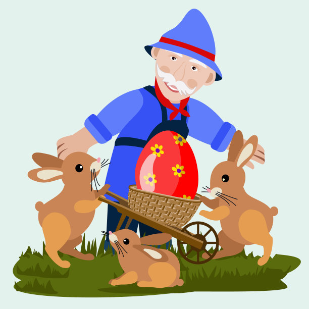 矢量复活节动机与兔子插图。图片下载