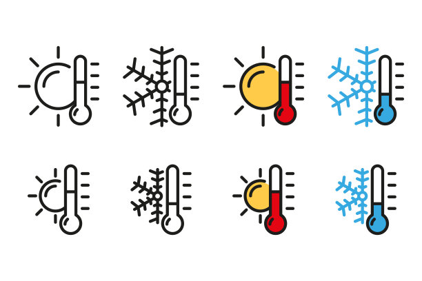 温度计与太阳和雪花设置图标图片下载