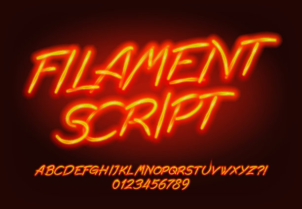 Filament字母字体。发光的霓虹灯字母和数字。图片下载
