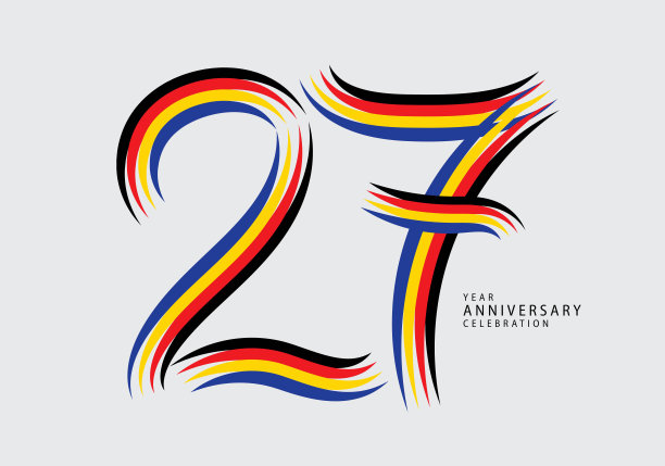 27周年庆典标志彩色线矢量，27岁生日标志，27号，横幅模板，矢量设计模板元素的邀请卡和海报。数字设计向量图片下载