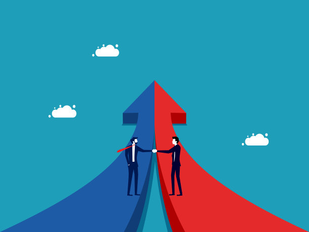 两个商人就连接箭头达成了一致。合作促增长的理念图片下载