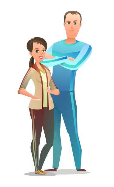 身穿运动服的男人和女人卡通人物图片下载