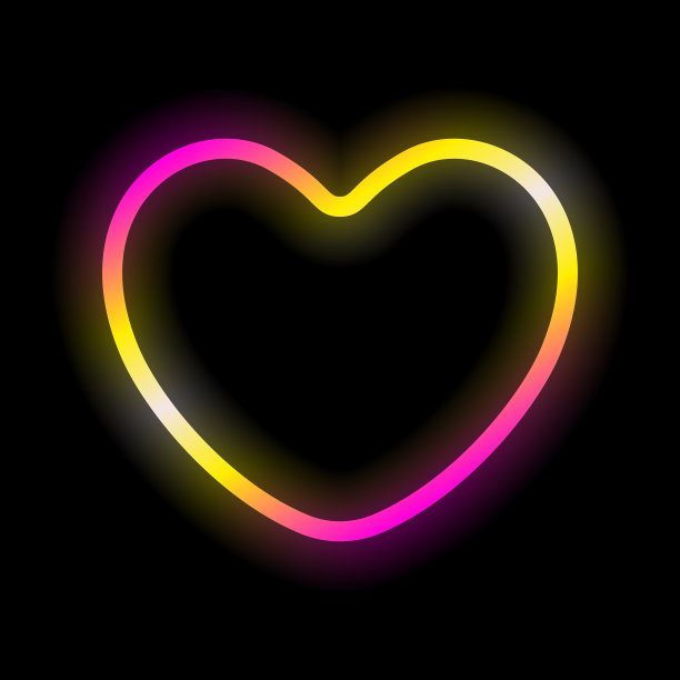 发光的心形状框架爱符号明亮的梯度黄粉色设计元素暗背景矢量插图。图片下载