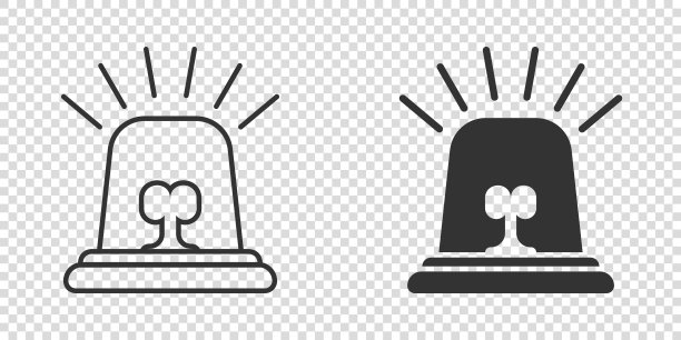 紧急报警图标在平面风格。孤立背景上的警示灯矢量插图。警用紧急标志经营理念。图片下载