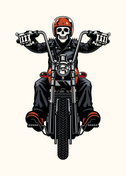 骑着古董摩托车的骷髅车手图片下载