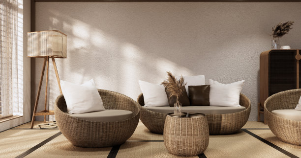 无印良品沙发扶手椅客厅空日式风格。图片下载